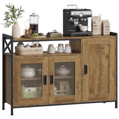 WOLTU Buffet de Cuisine, Meuble de Rangement, avec 3 Portes, Plan de Travail et Compartiment Ouvert, pour Cuisine, Salon, Entrée, 110x33x75 cm, en Bois + Métal, Chêne Brun - Publicité WOLTU Buffet de Cuisine, Meuble de Rangement, avec 3 Portes, Plan de Travail et Compartiment Ouvert, pour Cuisine, Salon, Entrée, 110x33x75 cm, en Bois + Métal, Chêne Brun - Publicité