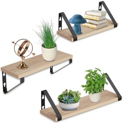 tectake ® Lot de 3 Étagère Murale Style Industriel Minimaliste, Étagères suspendues, Decoration Maison Decoration Chambre Cuisine Salon, Etagere Murale Bois et Acier, 30/35/40 x 12 x 12 cm, Bois Clair - Publicité tectake ® Lot de 3 Étagère Murale Style Industriel Minimaliste, Étagères suspendues, Decoration Maison Decoration Chambre Cuisine Salon, Etagere Murale Bois et Acier, 30/35/40 x 12 x 12 cm, Bois Clair - Publicité