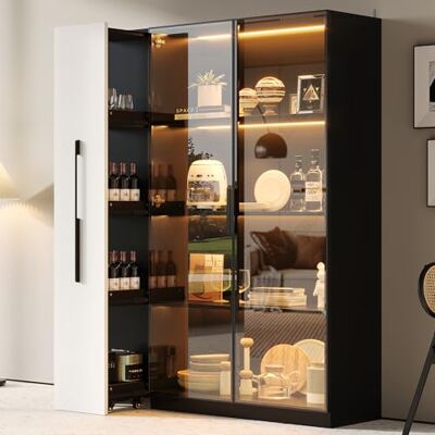 Merax Vitrine 110,5 x 35 x 160 cm Armoire multifonction avec porte en verre et éclairage LED Extension latérale sur roulettes Armoire haute moderne pour salon, salle à manger ou bureau Noir - Publicité Merax Vitrine 110,5 x 35 x 160 cm Armoire multifonction avec porte en verre et éclairage LED Extension latérale sur roulettes Armoire haute moderne pour salon, salle à manger ou bureau Noir - Publicité