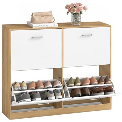 VASAGLE Custos Collection Meuble à Chaussures, Étagère à Chaussures, Séparateur Réglable, 4 Portes Battantes, pour 16 à 28 Paires de Chaussures, 24 x 105,5 x 82,7 cm, Doré Chêne LBC035YA01 - Publicité VASAGLE Custos Collection Meuble à Chaussures, Étagère à Chaussures, Séparateur Réglable, 4 Portes Battantes, pour 16 à 28 Paires de Chaussures, 24 x 105,5 x 82,7 cm, Doré Chêne LBC035YA01 - Publicité