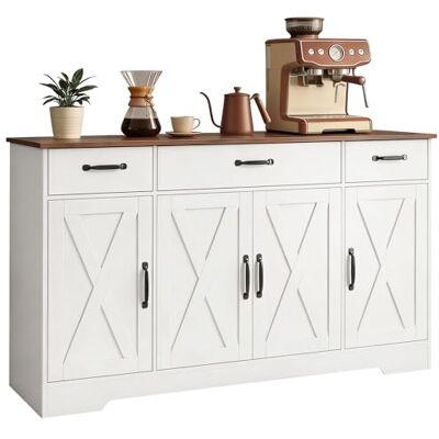 HOMCOM Buffet Cuisine, Meuble de Rangement avec 4 Portes de Grange, 3 Tiroirs et Étagères Réglables, Meuble TV pour Téléviseurs Jusqu'à 60 Pouces, pour Salon et Chambre, 140 x 40 x 81 cm, Blanc - Publicité HOMCOM Buffet Cuisine, Meuble de Rangement avec 4 Portes de Grange, 3 Tiroirs et Étagères Réglables, Meuble TV pour Téléviseurs Jusqu'à 60 Pouces, pour Salon et Chambre, 140 x 40 x 81 cm, Blanc - Publicité