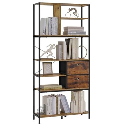 eSituro Étagère Rangement, Bibliothèque à 7 Niveaux, Meuble de Rangement, Placard, avec 2 Tiroirs, Cadre en Métal, en Bois d'Ingénierie, Style Industriel, Marron Rustique, 84x30x180cm - Publicité eSituro Étagère Rangement, Bibliothèque à 7 Niveaux, Meuble de Rangement, Placard, avec 2 Tiroirs, Cadre en Métal, en Bois d'Ingénierie, Style Industriel, Marron Rustique, 84x30x180cm - Publicité