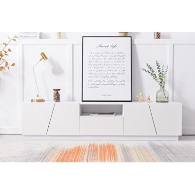 BTM Meuble TV Moderne avec Finition Brillante et Grain de Bois 170 cm Style Patchwork biseauté, Blanc - Publicité BTM Meuble TV Moderne avec Finition Brillante et Grain de Bois 170 cm Style Patchwork biseauté, Blanc - Publicité