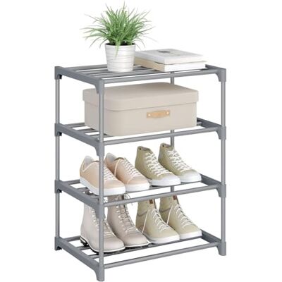 WOLTU Étagère Chaussures à 4 Niveaux, Rangement Chaussures, Étroit, pour Entrée, Salon, Couloir, Tube en Métal, 42 x 30 x 54 cm, Gris - Publicité WOLTU Étagère Chaussures à 4 Niveaux, Rangement Chaussures, Étroit, pour Entrée, Salon, Couloir, Tube en Métal, 42 x 30 x 54 cm, Gris - Publicité