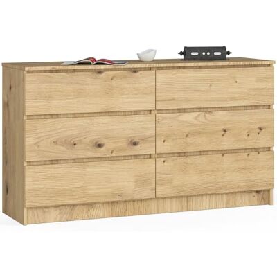 AKORD Commode K-140 avec 6 Tiroirs Commode Classique pour La Chambre, Salon Meuble de Rangement L138 x H77 x P40 cm, Poids 51 kg Chêne Artisan - Publicité AKORD Commode K-140 avec 6 Tiroirs Commode Classique pour La Chambre, Salon Meuble de Rangement L138 x H77 x P40 cm, Poids 51 kg Chêne Artisan - Publicité