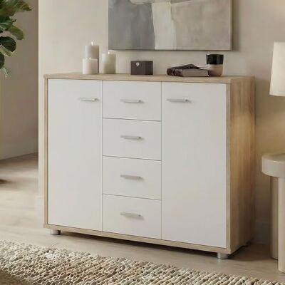 IDIMEX Buffet Salle à Manger Elodie L 89 cm Coloris chêne Sonoma et Blanc avec 4 tiroirs et 2 Portes, bahut Bas, Meuble de Rangement Style Moderne, 89 x 70 x 30 cm - Publicité IDIMEX Buffet Salle à Manger Elodie L 89 cm Coloris chêne Sonoma et Blanc avec 4 tiroirs et 2 Portes, bahut Bas, Meuble de Rangement Style Moderne, 89 x 70 x 30 cm - Publicité