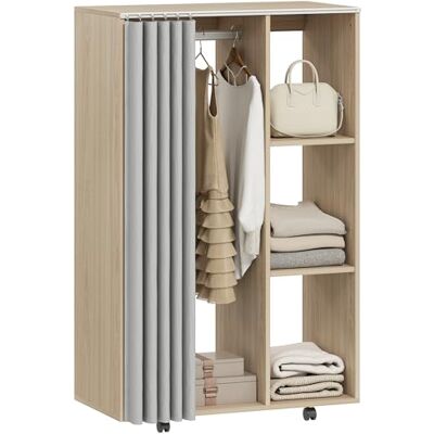HOMCOM Armoire penderie meuble de rangement mobile 4 roulettes avec tringle à vêtements et étagères ouvertes, penderie vêtement dressing roulant pour chambre à coucher, 80x40x128cm, effet bois naturel - Publicité HOMCOM Armoire penderie meuble de rangement mobile 4 roulettes avec tringle à vêtements et étagères ouvertes, penderie vêtement dressing roulant pour chambre à coucher, 80x40x128cm, effet bois naturel - Publicité