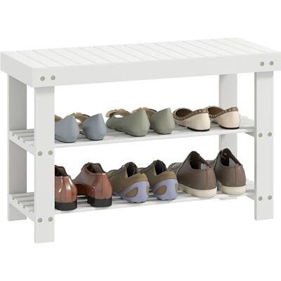 HOMCOM Banc à Chaussures en Bambou, étagère à Chaussures à 3 Niveaux, Style scandinave, Banc de Rangement pour entrée, Salon, Chambre, Charge 136 Kg, 70 x 28 x 45 cm, Blanc - Publicité HOMCOM Banc à Chaussures en Bambou, étagère à Chaussures à 3 Niveaux, Style scandinave, Banc de Rangement pour entrée, Salon, Chambre, Charge 136 Kg, 70 x 28 x 45 cm, Blanc - Publicité