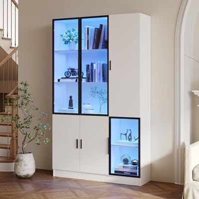 Merax Vitrine en verre avec lumières LED Moderne Avec 6 portes et 10 compartiments Porte en verre avec cadre en aluminium Vitrine de collection pour salon, bureau, salle à manger Blanc - Publicité Merax Vitrine en verre avec lumières LED Moderne Avec 6 portes et 10 compartiments Porte en verre avec cadre en aluminium Vitrine de collection pour salon, bureau, salle à manger Blanc - Publicité
