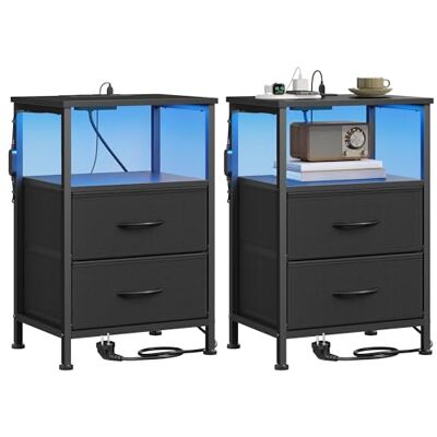 SONGMICS Lot de 2 Tables de Chevet Connectées avec Prise Intégrée et LED, Petit Meuble de Rangement à 2 Tiroirs, 39,6 x 30 x 60,4 cm, Noir d'encre, Chambre Adulte, Collection BELLAH LGS202B102 - Publicité SONGMICS Lot de 2 Tables de Chevet Connectées avec Prise Intégrée et LED, Petit Meuble de Rangement à 2 Tiroirs, 39,6 x 30 x 60,4 cm, Noir d'encre, Chambre Adulte, Collection BELLAH LGS202B102 - Publicité
