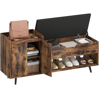 HOMCOM Banc à Chaussures, Banc de Hall Industriel, avec siège rembourré, Compartiment dissimulé, étagères, Portes, étagère Ouverte pour 3 Paires de Chaussures, pour Hall d'entrée, 127x35x59 cm, Brun - Publicité HOMCOM Banc à Chaussures, Banc de Hall Industriel, avec siège rembourré, Compartiment dissimulé, étagères, Portes, étagère Ouverte pour 3 Paires de Chaussures, pour Hall d'entrée, 127x35x59 cm, Brun - Publicité
