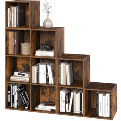WOLTU Bibliothèque à 10 Compartiments Cubiques, Étagère Escalier avec Casiers, Séparateur avec Cubes Ouverts, Meuble de Rangement, pour Salon, Chambre, Bureau, 120x30x120cm, Marron Rustique, SK035vbn - Publicité WOLTU Bibliothèque à 10 Compartiments Cubiques, Étagère Escalier avec Casiers, Séparateur avec Cubes Ouverts, Meuble de Rangement, pour Salon, Chambre, Bureau, 120x30x120cm, Marron Rustique, SK035vbn - Publicité