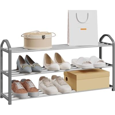 eSituro Étagère Chaussure, à 3 Niveaux, Rangement Chaussures, en Tube Métallique, pour Entrée, Salon, Chambre, Dressing, Gris - Publicité eSituro Étagère Chaussure, à 3 Niveaux, Rangement Chaussures, en Tube Métallique, pour Entrée, Salon, Chambre, Dressing, Gris - Publicité