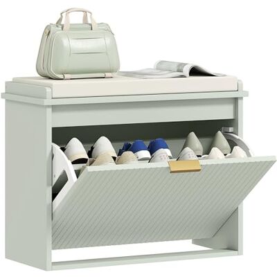 HOMCOM Banc à Chaussures avec siège rembourré et tiroir Rabattable, Armoire à Chaussures pouvant contenir jusqu'à 120kg pour Le Couloir, l'entrée et Le Porche, 62x26x47.5cm, Vert - Publicité HOMCOM Banc à Chaussures avec siège rembourré et tiroir Rabattable, Armoire à Chaussures pouvant contenir jusqu'à 120kg pour Le Couloir, l'entrée et Le Porche, 62x26x47.5cm, Vert - Publicité