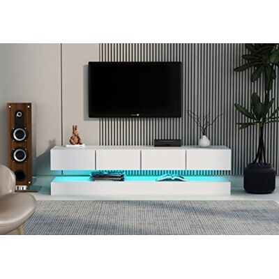Merax Meuble TV LED bas mural avec éclairage LED 16 couleurs, support TV avec 2 armoires et 4 grands tiroirs pour TV jusqu'à 55 pouces Blanc - Publicité Merax Meuble TV LED bas mural avec éclairage LED 16 couleurs, support TV avec 2 armoires et 4 grands tiroirs pour TV jusqu'à 55 pouces Blanc - Publicité