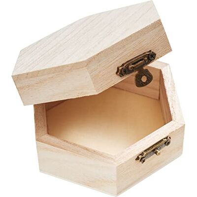 VBS Coffret en bois hexagonal Coffre 10 cm de diamètre 5 cm de hauteur en bois pour des décorations et des rangements créatifs - Publicité VBS Coffret en bois hexagonal Coffre 10 cm de diamètre 5 cm de hauteur en bois pour des décorations et des rangements créatifs - Publicité