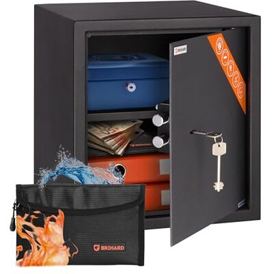 Brihard Business Coffre-fort à Clé 40 x 36 x 36 cm avec Sac Ignifuge, Grand Coffre Fort 48 L avec Etagère Amovible, Rangement Sécurisé pour Argent et Bijoux au Bureau et à Domicile - Publicité Brihard Business Coffre-fort à Clé 40 x 36 x 36 cm avec Sac Ignifuge, Grand Coffre Fort 48 L avec Etagère Amovible, Rangement Sécurisé pour Argent et Bijoux au Bureau et à Domicile - Publicité