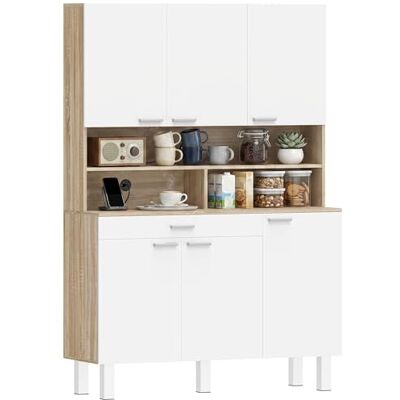 HOMCOM Buffet Haut Cuisine, Armoire de Cuisine, Vaisselier, 6 Portes, Tiroir et Étagères Ouvertes, Style Moderne, Meuble de Rangement pour Salon, Salle à Manger, 120x40x175cm, Blanc et Bois Naturel - Publicité HOMCOM Buffet Haut Cuisine, Armoire de Cuisine, Vaisselier, 6 Portes, Tiroir et Étagères Ouvertes, Style Moderne, Meuble de Rangement pour Salon, Salle à Manger, 120x40x175cm, Blanc et Bois Naturel - Publicité