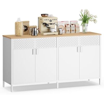 SONGMICS Meuble de Rangement, Buffet, en Métal, 4 Portes, Fermeture Magnétique, Cadre en Acier, 40 x 141 x 76 cm, Blanc Nuage et Beige Chêne LSC205WC01 - Publicité SONGMICS Meuble de Rangement, Buffet, en Métal, 4 Portes, Fermeture Magnétique, Cadre en Acier, 40 x 141 x 76 cm, Blanc Nuage et Beige Chêne LSC205WC01 - Publicité