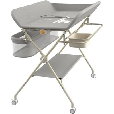 LANTUS Table à Langer Mobile pour Bébé, Pliable avec Hauteur Réglable sur 5 Niveaux Poubelle Panier de Rangement Etagère Roues Verrouillables, pour Chambre de Bébé,75 * 68 * 83-91cm (A) Gris - Publicité LANTUS Table à Langer Mobile pour Bébé, Pliable avec Hauteur Réglable sur 5 Niveaux Poubelle Panier de Rangement Etagère Roues Verrouillables, pour Chambre de Bébé,75 * 68 * 83-91cm (A) Gris - Publicité