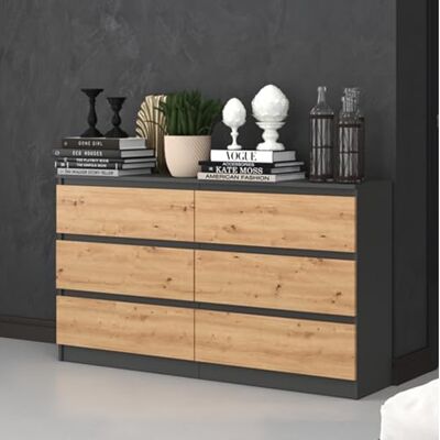 Home Collective Commode, chambre à coucher couloir, armoire, sideboard, highboard avec 6 tiroirs, largeur 140 cm hauteur 75 Anthracite Artisan Parfait pour le salon, la chambre à coucher ou la salle à manger - Publicité Home Collective Commode, chambre à coucher couloir, armoire, sideboard, highboard avec 6 tiroirs, largeur 140 cm hauteur 75 Anthracite Artisan Parfait pour le salon, la chambre à coucher ou la salle à manger - Publicité
