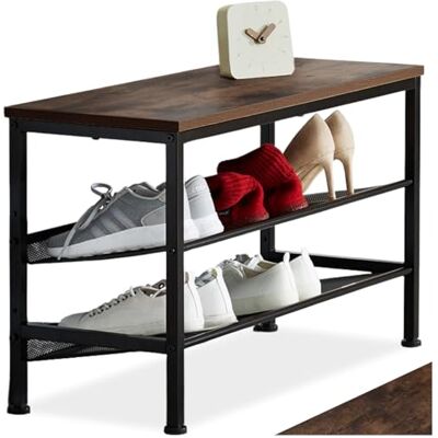 tectake ® Rangement Chaussures 75,5 x 30,5 x 45,5 cm, Style Industriel, Meuble Chaussure 2 étagères grillagées, Meuble Chaussure Entree Dressing, Chambre Etagere Rangement à Chaussures, Bois foncé - Publicité tectake ® Rangement Chaussures 75,5 x 30,5 x 45,5 cm, Style Industriel, Meuble Chaussure 2 étagères grillagées, Meuble Chaussure Entree Dressing, Chambre Etagere Rangement à Chaussures, Bois foncé - Publicité