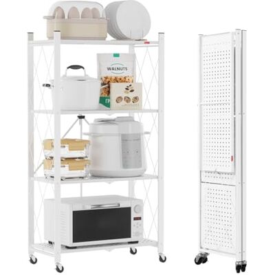 DEANIC Étagères de Rangement Pliantes en métal à 4 Niveaux pour Rangement de Cuisine, Garde-Manger, bibliothèque pour Salon, 61 x 116 x 28 cm, Blanc - Publicité DEANIC Étagères de Rangement Pliantes en métal à 4 Niveaux pour Rangement de Cuisine, Garde-Manger, bibliothèque pour Salon, 61 x 116 x 28 cm, Blanc - Publicité
