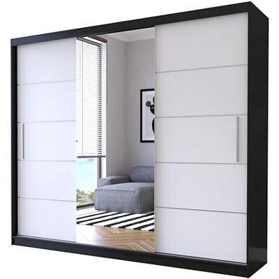 Fabryka Mebli Idźczak Armoire à Portes Coulissantes Alba 250 cm Avec Miroir, Rangement Avec Tringle et Étagère, Placard Penderie Noir/Blanc - Publicité Fabryka Mebli Idźczak Armoire à Portes Coulissantes Alba 250 cm Avec Miroir, Rangement Avec Tringle et Étagère, Placard Penderie Noir/Blanc - Publicité