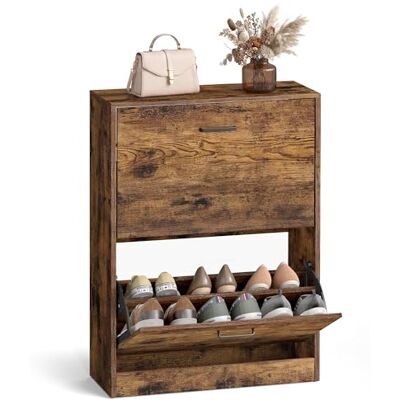 VASAGLE Meuble à Chaussures à 2 Compartiments, Meuble d’entrée, séparateur réglable, 12 Paires de Chaussures Femme ou 8 Chaussures Homme, 60 x 24 x 83,5 cm, Style Industriel, Marron Rustique LBC02BX - Publicité VASAGLE Meuble à Chaussures à 2 Compartiments, Meuble d’entrée, séparateur réglable, 12 Paires de Chaussures Femme ou 8 Chaussures Homme, 60 x 24 x 83,5 cm, Style Industriel, Marron Rustique LBC02BX - Publicité