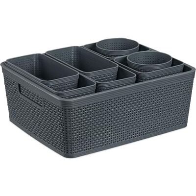 Relaxdays Organiseur de tiroirs 10 pièces, Insert, boîtes de Rangement, Tailles variées, boîte Plastique, Gris - Publicité Relaxdays Organiseur de tiroirs 10 pièces, Insert, boîtes de Rangement, Tailles variées, boîte Plastique, Gris - Publicité