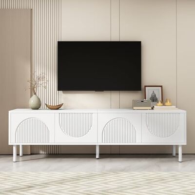BTM Meuble TV Blanc à veinure de Bois 175 cm, Forme incurvée Minimaliste, Meuble pour télévision avec Grand Rangement et Gestion des câbles pour Salon - Publicité BTM Meuble TV Blanc à veinure de Bois 175 cm, Forme incurvée Minimaliste, Meuble pour télévision avec Grand Rangement et Gestion des câbles pour Salon - Publicité