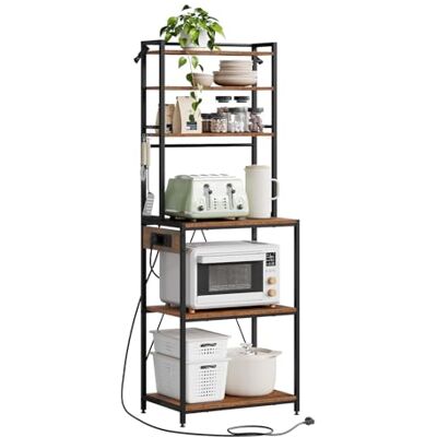 WOLTU Étagère Cuisine avec Multiprise, 6 Niveaux Support Micro-Ondes avec Étagère Réglable & 6 Crochets, Rangement Cuisine, Cadre en Métal & Bois d'Ingénierie, Noir+Marron Rustique, 60x39,5x167cm - Publicité WOLTU Étagère Cuisine avec Multiprise, 6 Niveaux Support Micro-Ondes avec Étagère Réglable & 6 Crochets, Rangement Cuisine, Cadre en Métal & Bois d'Ingénierie, Noir+Marron Rustique, 60x39,5x167cm - Publicité
