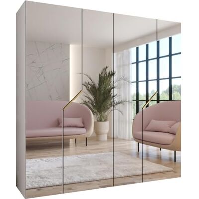 ABIKSMEBLE Armoire à vêtements 200 x 202 x 52 cm Armoire avec Tringle et Miroir, 4 Portes pour Chambre, Couloir Andrew, Blanc, Poignée Or - Publicité ABIKSMEBLE Armoire à vêtements 200 x 202 x 52 cm Armoire avec Tringle et Miroir, 4 Portes pour Chambre, Couloir Andrew, Blanc, Poignée Or - Publicité