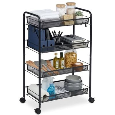 Relaxdays Chariot en Maille 4 Étagères, Desserte Cuisine/Salle de Bain/Bureau, Métal Noir, 84×44,5×26 cm - Publicité Relaxdays Chariot en Maille 4 Étagères, Desserte Cuisine/Salle de Bain/Bureau, Métal Noir, 84×44,5×26 cm - Publicité