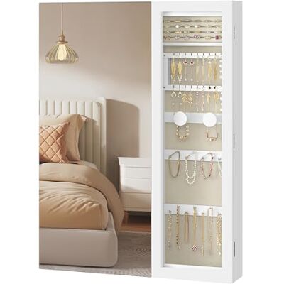 SONGMICS Armoire à Bijoux LED, Rangement Bijoux avec Miroir, Fenêtre en Verre, Accrochée au Mur ou à la Porte, 10 x 60 x 80 cm, Miroir Intérieur, 3-en-1, Chambre, Dressing, Blanc et Grège JJC028W01 - Publicité SONGMICS Armoire à Bijoux LED, Rangement Bijoux avec Miroir, Fenêtre en Verre, Accrochée au Mur ou à la Porte, 10 x 60 x 80 cm, Miroir Intérieur, 3-en-1, Chambre, Dressing, Blanc et Grège JJC028W01 - Publicité