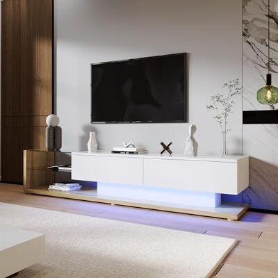 BTM Meuble TV en Verre, Armoire TV avec cloison en Verre Aqua Lumineux, Banc TV avec Éclairage LED, pour Salon, Salle à Manger, Chambre, Rangement Pratique, Bois Naturel, 170x38x36cm - Publicité BTM Meuble TV en Verre, Armoire TV avec cloison en Verre Aqua Lumineux, Banc TV avec Éclairage LED, pour Salon, Salle à Manger, Chambre, Rangement Pratique, Bois Naturel, 170x38x36cm - Publicité
