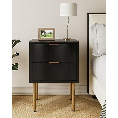 HEYZOEY Petite Table de Chevet avec 2 tiroirs, Table de Nuit en Bois avec Pieds dorés, Table d'appoint Moderne du Milieu du siècle pour Chambre à Coucher, Salon, Noir - Publicité HEYZOEY Petite Table de Chevet avec 2 tiroirs, Table de Nuit en Bois avec Pieds dorés, Table d'appoint Moderne du Milieu du siècle pour Chambre à Coucher, Salon, Noir - Publicité