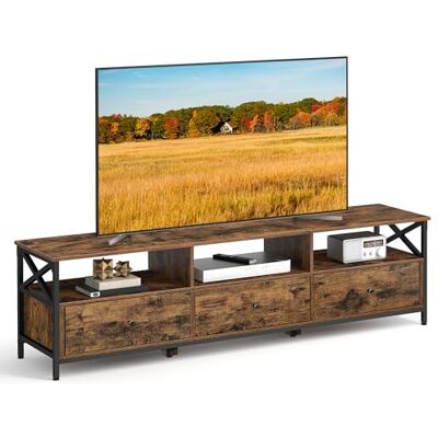 VASAGLE Meuble TV pour Télévision jusqu'à 80 Pouces, Support Télé, 3 Tiroirs en Tissu, 3 Étagères, 178 x 40 x 50 cm, Salon, Chambre, Cadre en Acier, Marron Rustique et Noir LTV303KD01 - Publicité VASAGLE Meuble TV pour Télévision jusqu'à 80 Pouces, Support Télé, 3 Tiroirs en Tissu, 3 Étagères, 178 x 40 x 50 cm, Salon, Chambre, Cadre en Acier, Marron Rustique et Noir LTV303KD01 - Publicité