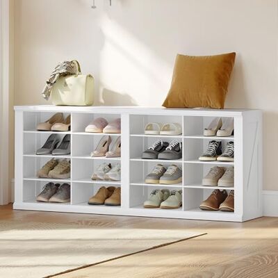 Hzuaneri Banc à Chaussures, Banc avec Espace de Rangement, Étagère à Chaussures avec Siège,16 Compartiments, Convient pour Salon, Couloir, Entrée, 30 x 104 x 60,5 cm, Blanc SB24603X - Publicité Hzuaneri Banc à Chaussures, Banc avec Espace de Rangement, Étagère à Chaussures avec Siège,16 Compartiments, Convient pour Salon, Couloir, Entrée, 30 x 104 x 60,5 cm, Blanc SB24603X - Publicité