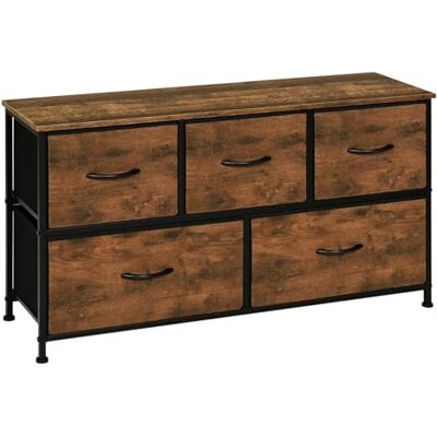 WOLTU Meuble de Rangement à 2 Niveaux, Commode 5 Tiroirs en Tissu, Style Industriel, en Bois d'Ingénierie, Cadre en Métal, Marron Rustique, 100x30x54cm, SSK005hov - Publicité WOLTU Meuble de Rangement à 2 Niveaux, Commode 5 Tiroirs en Tissu, Style Industriel, en Bois d'Ingénierie, Cadre en Métal, Marron Rustique, 100x30x54cm, SSK005hov - Publicité