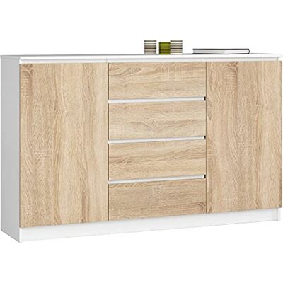 AKORD Commode K 160 cm 4 Tiroirs et 2 Portes pour Le Salon Chambre Bureau Bureau Design Moderne Fonctionnel Panneau Stratifié 16mm Couleur Blanc/Sonoma - Publicité AKORD Commode K 160 cm 4 Tiroirs et 2 Portes pour Le Salon Chambre Bureau Bureau Design Moderne Fonctionnel Panneau Stratifié 16mm Couleur Blanc/Sonoma - Publicité