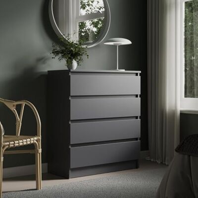 Home Collective Commode de 76 cm de Large avec 4 tiroirs en Bois Anthracite avec tiroirs Buffet Haut pour Chambre à Coucher, Salon, Couloir, Bureau Largeur : 76 cm - Publicité Home Collective Commode de 76 cm de Large avec 4 tiroirs en Bois Anthracite avec tiroirs Buffet Haut pour Chambre à Coucher, Salon, Couloir, Bureau Largeur : 76 cm - Publicité