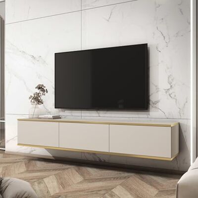 Komodee Banff TV175 – Meuble TV, façade Beige Lisse/chêne Artisan, Largeur 175 cm, Hauteur 30 cm, Profondeur 32 cm - Publicité Komodee Banff TV175 – Meuble TV, façade Beige Lisse/chêne Artisan, Largeur 175 cm, Hauteur 30 cm, Profondeur 32 cm - Publicité