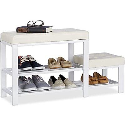 Relaxdays Banc d’entrée avec Tabouret Adulte & Enfant, Coussin rembourré confortable, 2 Niveaux, 50 x 90 x 30 cm, blanc - Publicité Relaxdays Banc d’entrée avec Tabouret Adulte & Enfant, Coussin rembourré confortable, 2 Niveaux, 50 x 90 x 30 cm, blanc - Publicité