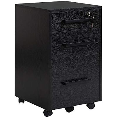 HOMCOM Caisson de Bureau à roulettes 3 tiroirs 1 verrouillable 1 classeur en Bois Noir - Publicité HOMCOM Caisson de Bureau à roulettes 3 tiroirs 1 verrouillable 1 classeur en Bois Noir - Publicité