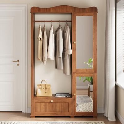 Merax Armoire avec miroir et tringle à vêtements ouverte, penderie compacte avec 2 portes et tiroir, pour chambre à coucher et flu, couleur bois foncé - Publicité Merax Armoire avec miroir et tringle à vêtements ouverte, penderie compacte avec 2 portes et tiroir, pour chambre à coucher et flu, couleur bois foncé - Publicité