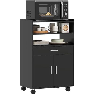 HOMCOM Chariot de Cuisine sur roulettes, 59 x 40 x 92 cm Noir Desserte Micro-Onde avec Plan de Travail, Étagères Ouvertes, Tiroir, Placard, Meuble de Rangement pour Micro-Ondes - Publicité HOMCOM Chariot de Cuisine sur roulettes, 59 x 40 x 92 cm Noir Desserte Micro-Onde avec Plan de Travail, Étagères Ouvertes, Tiroir, Placard, Meuble de Rangement pour Micro-Ondes - Publicité