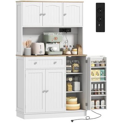 HOMCOM Buffet haut cuisine avec station de charge, armoire de cuisine, 6 portes, plan de travail, 4 porte-épices, étagères réglables, meuble de rangement pour salon salle à manger, 100x40x173cm, blanc - Publicité HOMCOM Buffet haut cuisine avec station de charge, armoire de cuisine, 6 portes, plan de travail, 4 porte-épices, étagères réglables, meuble de rangement pour salon salle à manger, 100x40x173cm, blanc - Publicité