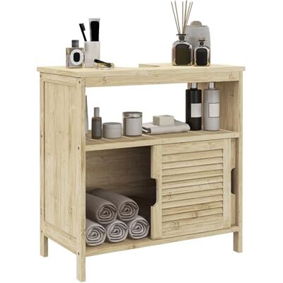 HOMCOM Meuble sous lavabo en Bambou, Meuble de Rangement pour Salle de Bain, avec 2 Portes coulissantes, étagère Ouverte, Structure en Bambou, 60 x 30 x 60 cm, Bois Naturel - Publicité HOMCOM Meuble sous lavabo en Bambou, Meuble de Rangement pour Salle de Bain, avec 2 Portes coulissantes, étagère Ouverte, Structure en Bambou, 60 x 30 x 60 cm, Bois Naturel - Publicité