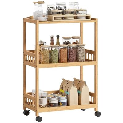 HOMCOM Chariot de Cuisine à 3 Niveaux, desserte à roulettes en Bambou, desserte Cuisine Multifonctionnel pour Chambre, Salon, Bureau, 53 x 30,5 x 83 cm, Bois Naturel - Publicité HOMCOM Chariot de Cuisine à 3 Niveaux, desserte à roulettes en Bambou, desserte Cuisine Multifonctionnel pour Chambre, Salon, Bureau, 53 x 30,5 x 83 cm, Bois Naturel - Publicité